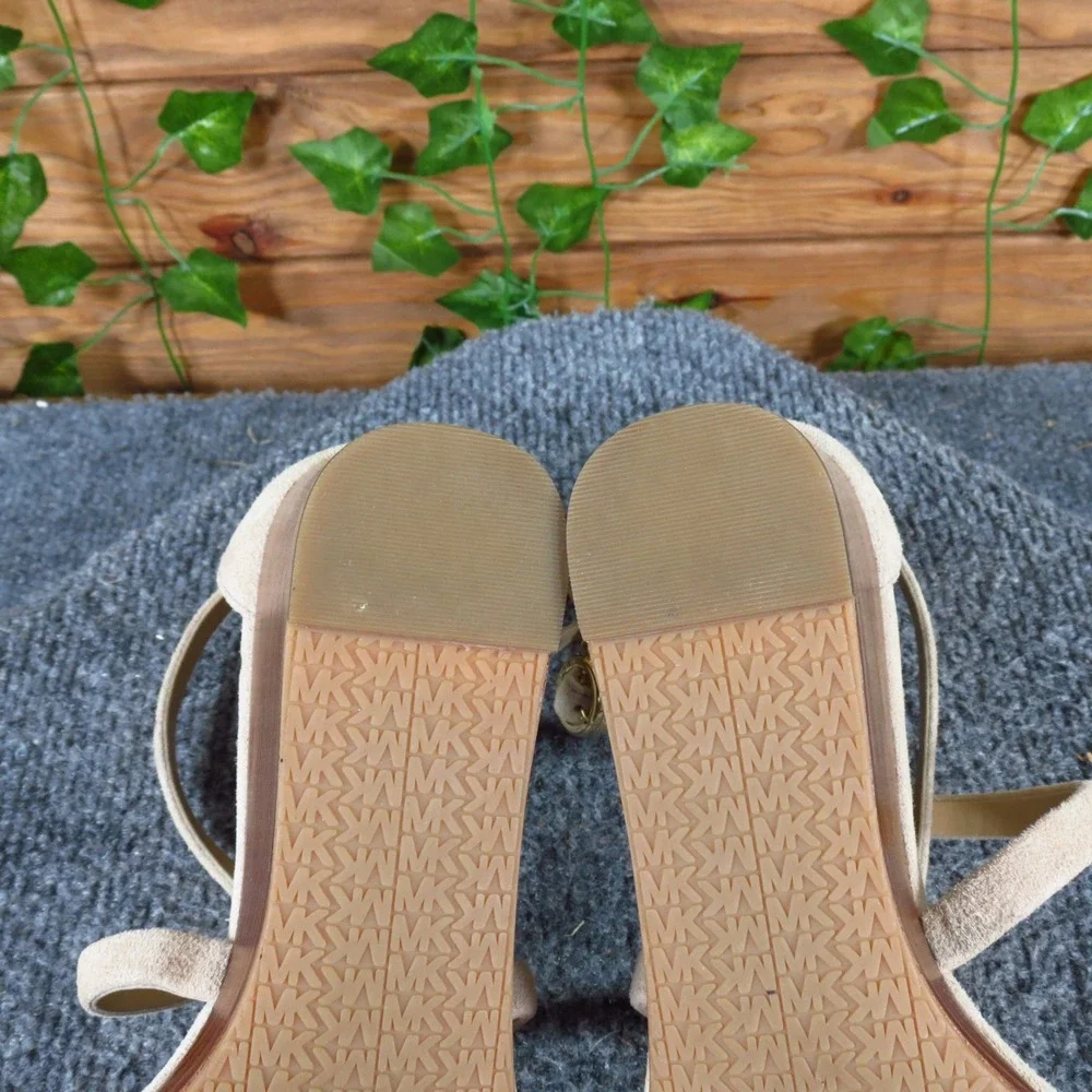 Michael Kors PV20C Women‎ Wedge Sandals Sz 9.5M Dress Casual Beige Suede Strappy